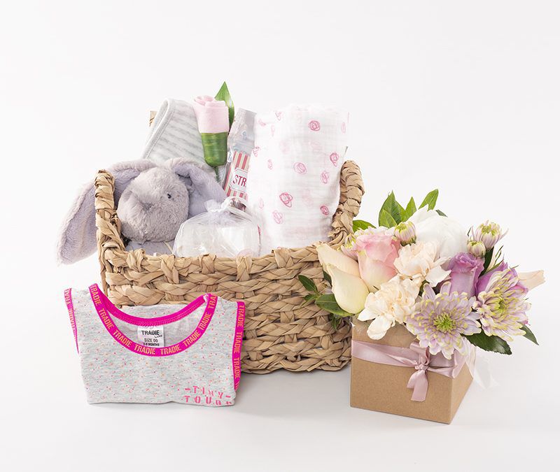 Baby Gift Basket with Flowers