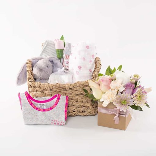 baby hamper with flowers & gifts