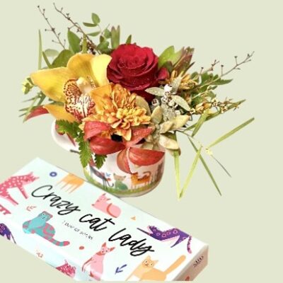 at mug with flowers and boxed socks – Bloomin Boxes Perth florist gift