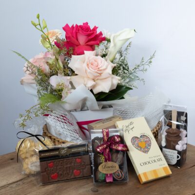 Valentine’s Flower Hamper with Sweet Treats – Delivered Across Perth